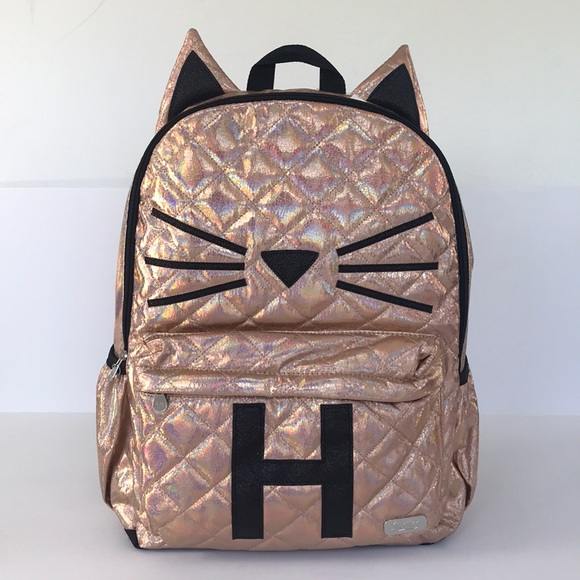 NWT Justice Gold Cat Quilted Style Initial “J” Backpack